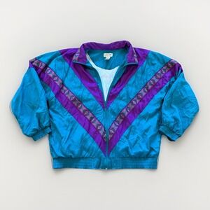 Vintage LAVON Windbreaker Jacket Womens M Colorblock 80s 90s Retro Purple Teal